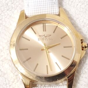 Invicta Angel Women's Quartz Watch Gold Tone White Leather Strap Sapphire Tip
